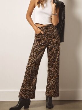 NWOT Anthropologie Leopard Colette Cropped Wide Leg Jeans by Maeve 29 Petite